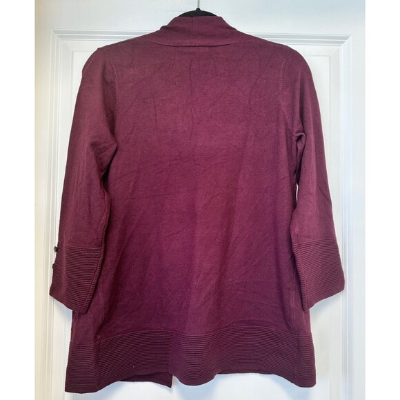 Evolution By Cyrus Cardigan Womens Medium Open Front Sweater 3/4 Sleeves Maroon - Picture 3 of 6